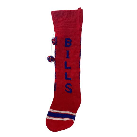 Buffalo Bills Christmas Stocking Vintage Knit Red Blue Spell Out 1970s 1980s 22"